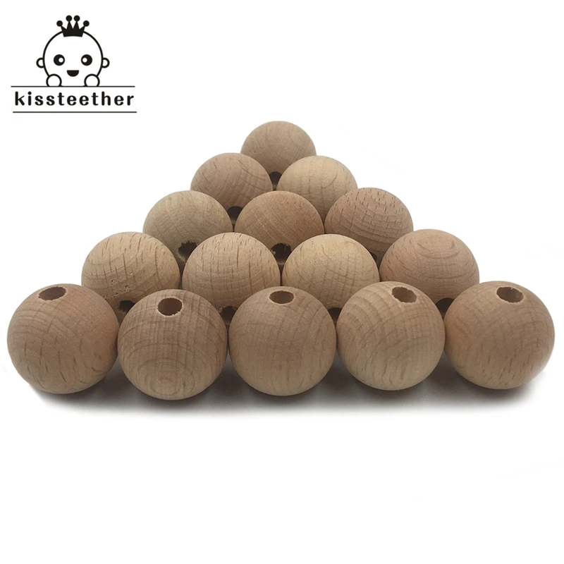 Mordedor de madera masticables, cuentas redondas de 10-20mm, ecol&oacute;gico, cuentas de haya sin terminar, accesorios de joyer&iacute;a artesanal, 100 Uds.-1