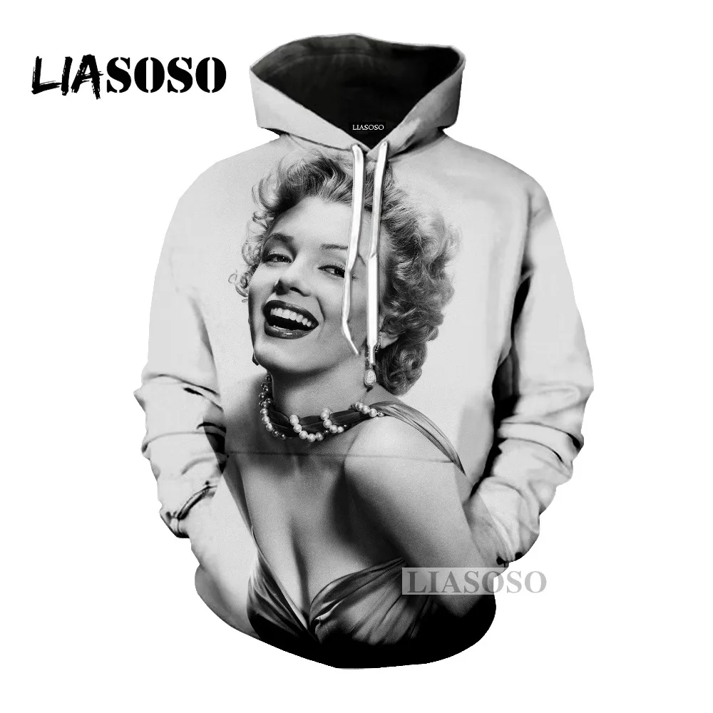 LIASOSO последние модные толстовки с капюшоном Сексуальная Богиня Мэрилин Монро