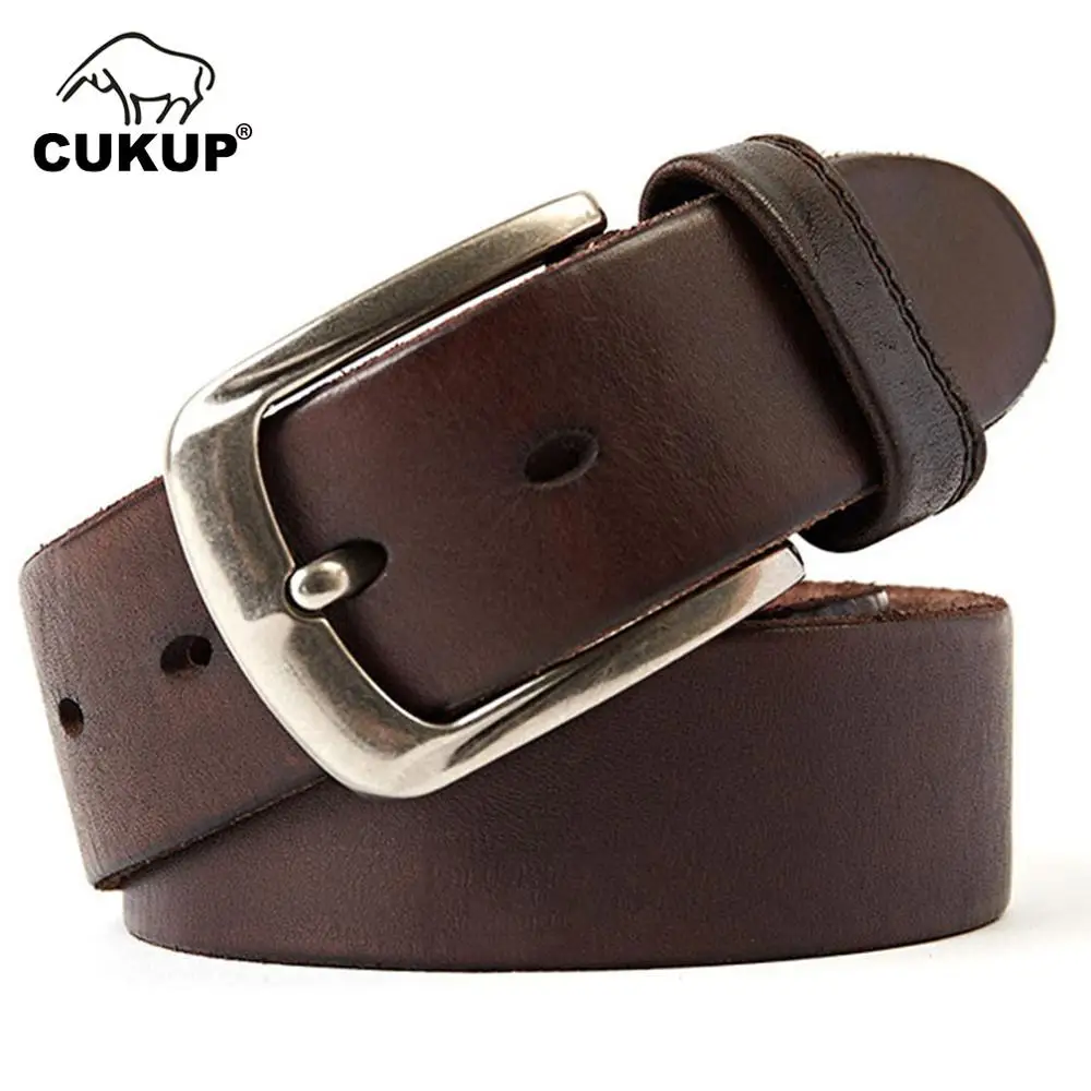 CUKUP Simple Retro Design Pin Buckle Male Casual Styles Jeans Belt for Men Pure Quality Solid Pure Cow Skin Leather Belts NCK294