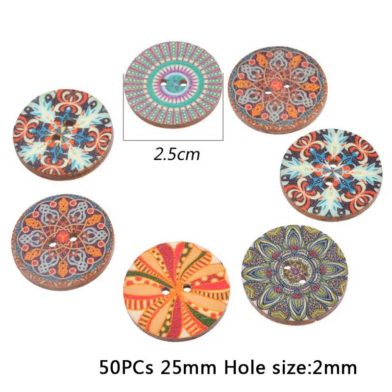50pcs I Hoomall 50 шт. национальные пуговицы из чистого дерева для скрапбукинга, декоративные пуговицы 25 мм, Швейные аксессуары, разные цвета - Цвет: 50pcs I