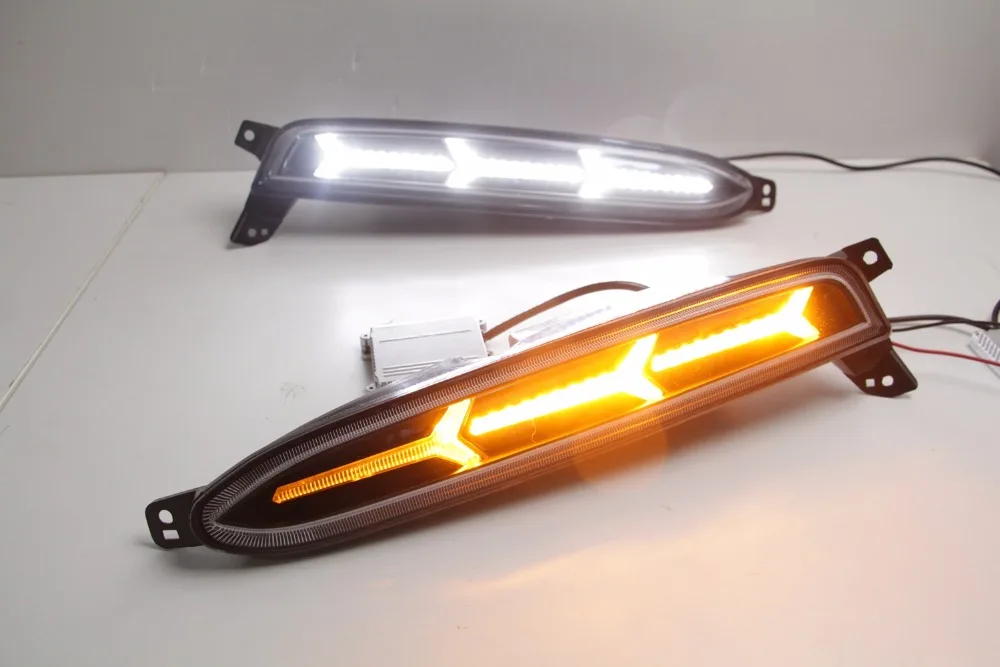 Светодиодные дневные ходосветильник Qirun drl + движущийся желтый сигнал поворота