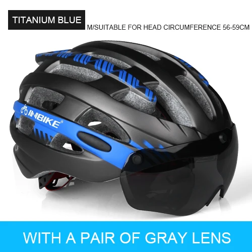 Blue M 1 lens INBIKE велосипедный шлем с очками сверхлегкий MTB велосипедный шлем для мужчин и женщин для горной дороги женские casco специальные велосипедные шлемы - Цвет: Blue M 1 lens
