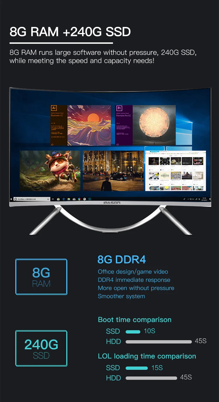 IPASON все в одном игровом ПК V10 27 inchIntel 6 Core i5 9400F DDR4 8G ram 240G SSD неинтегрированная 1030 2G видеокарта