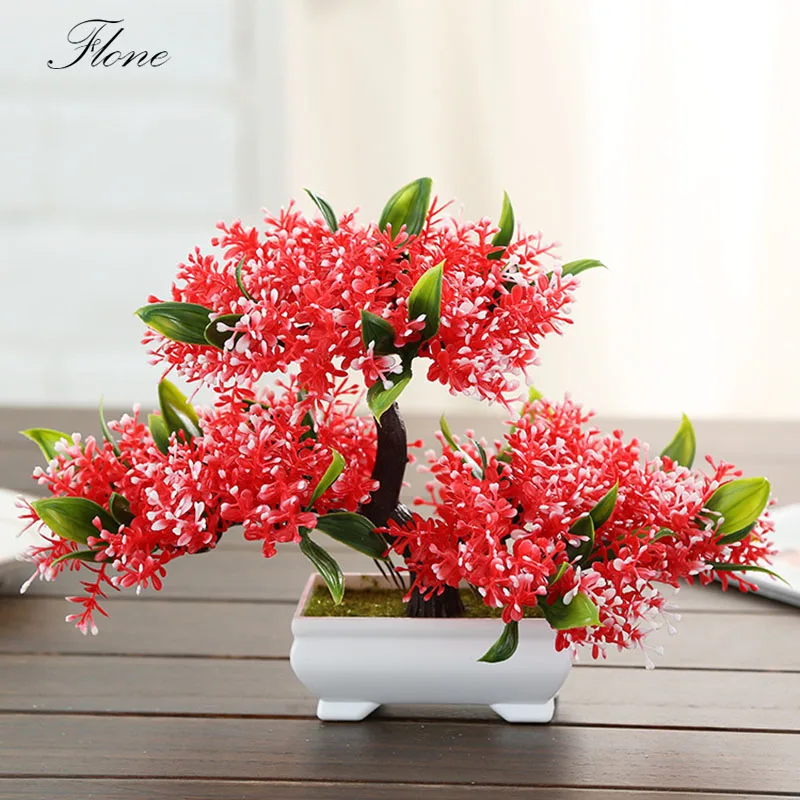 Flone Artificial Plants flowers Fake Plastic Potted bonsai Plant Tree Living Room home Office Decoration Bookcase Accessories | Дом и сад