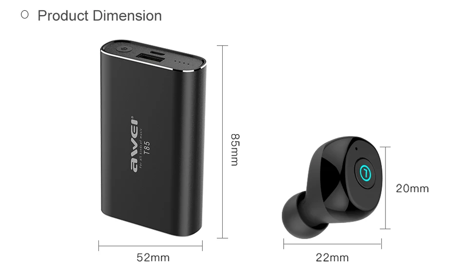 AWEI T85 TWS беспроводные наушники Bluetooth 5,0 1800 мАч Внешний аккумулятор мини Bluetooth наушники с двойным микрофоном для телефона