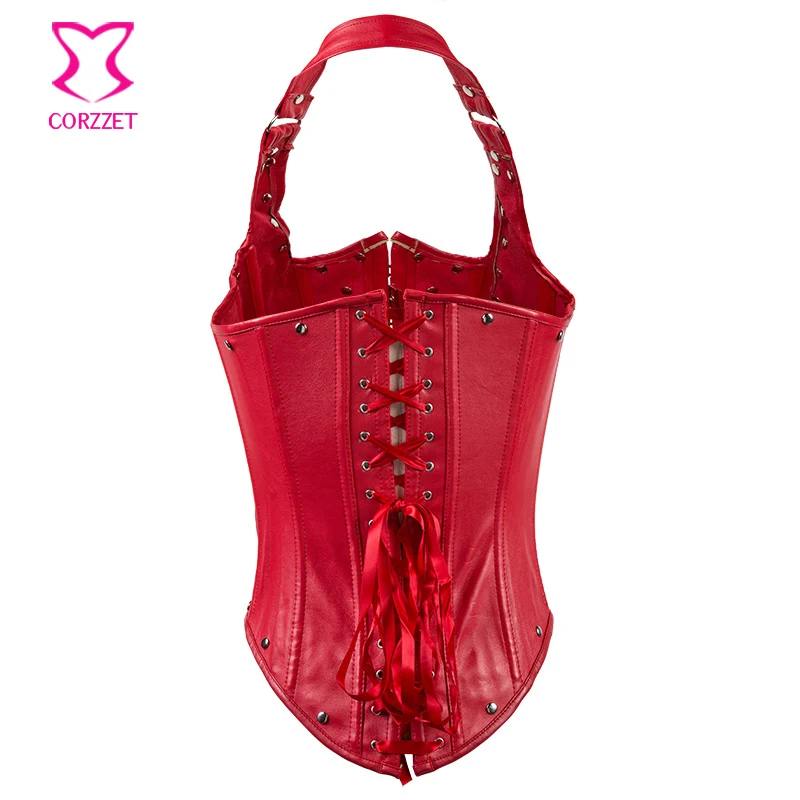Corzzet Burlesque Красная кожаная лямка под бюст стимпанк Корсеты и бюстье Талия для