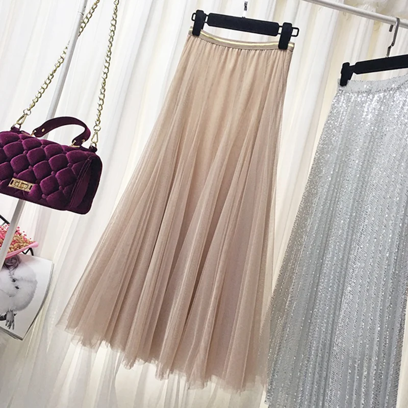 Юбки из тюля Женские Jupe Longue 2020 Повседневная летняя Осенняя Wild Harajuku Эластичная