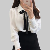 bow shirts woman long sleeve button chiffon blouse women 2020 new embroidery blouses butterfly sleeve casual white shirt femme
