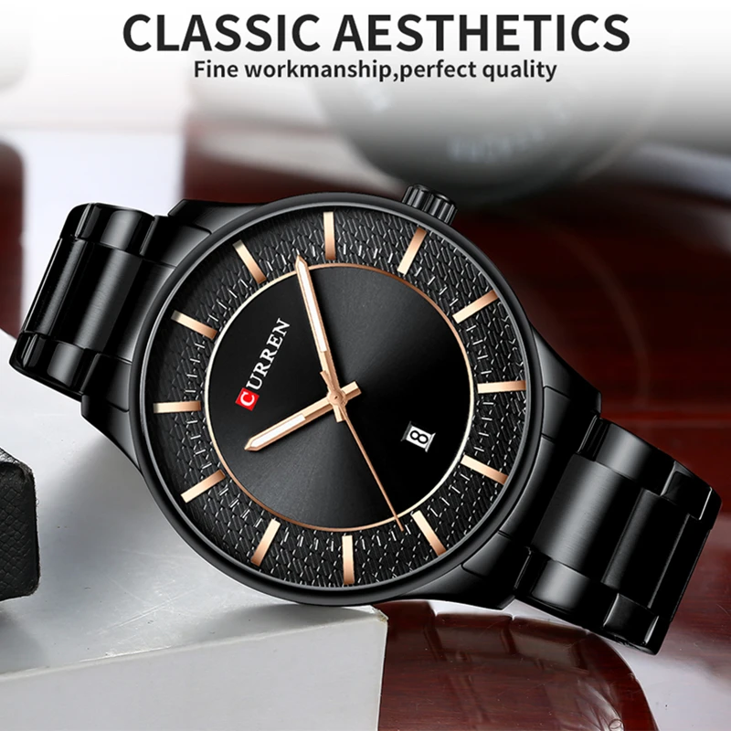 

Men Top Brand Analog Quartz Wristwatch CURREN Fashion Classic Black Man Watch Luxury Stainless Steel Watchproof Watches Male