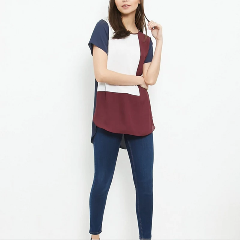 Модная женская шифоновая блузка с коротким рукавом Повседневная Свободная