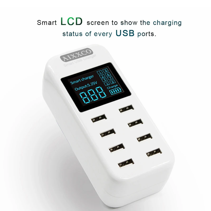 AIXXCO Смарт 8A USB зарядное устройство с ЖК дисплеем 8 usb портами питания для iphone samsung
