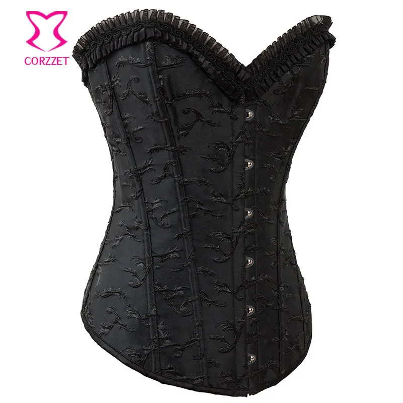 Черный корсет из парчи и стали готическое бюстье сексуальные корсеты для женщин