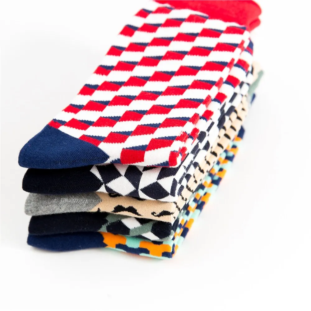 5 пар модные носки для мужчин хлопковые длинные цветные забавные дышащие