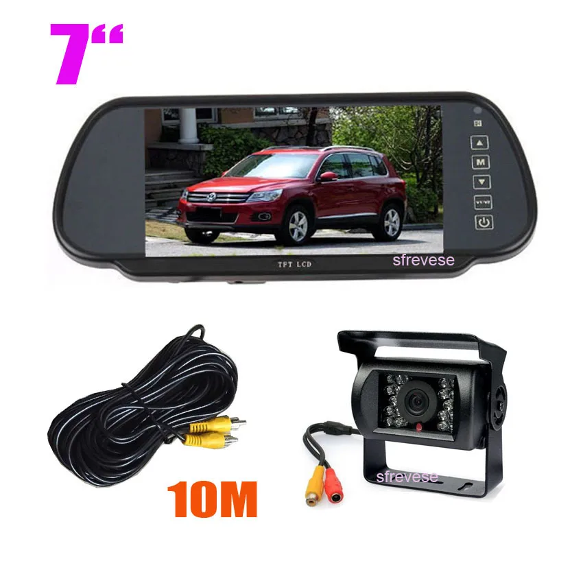 

Waterproof 18 IR Night Vision Car Reverse Parking Backup camera + 7" Car Monitor Mirror Car Rearview Kit with 10m Video Cable