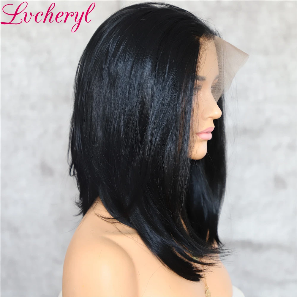 Короткие искусственные волосы Lvcheryl 13х6 черного цвета синтетические кружевные