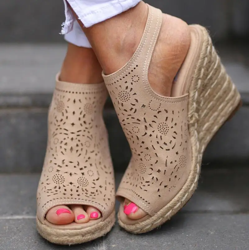 Женские летние босоножки Туфли лодочки на высоком массивном каблуке танкетке с