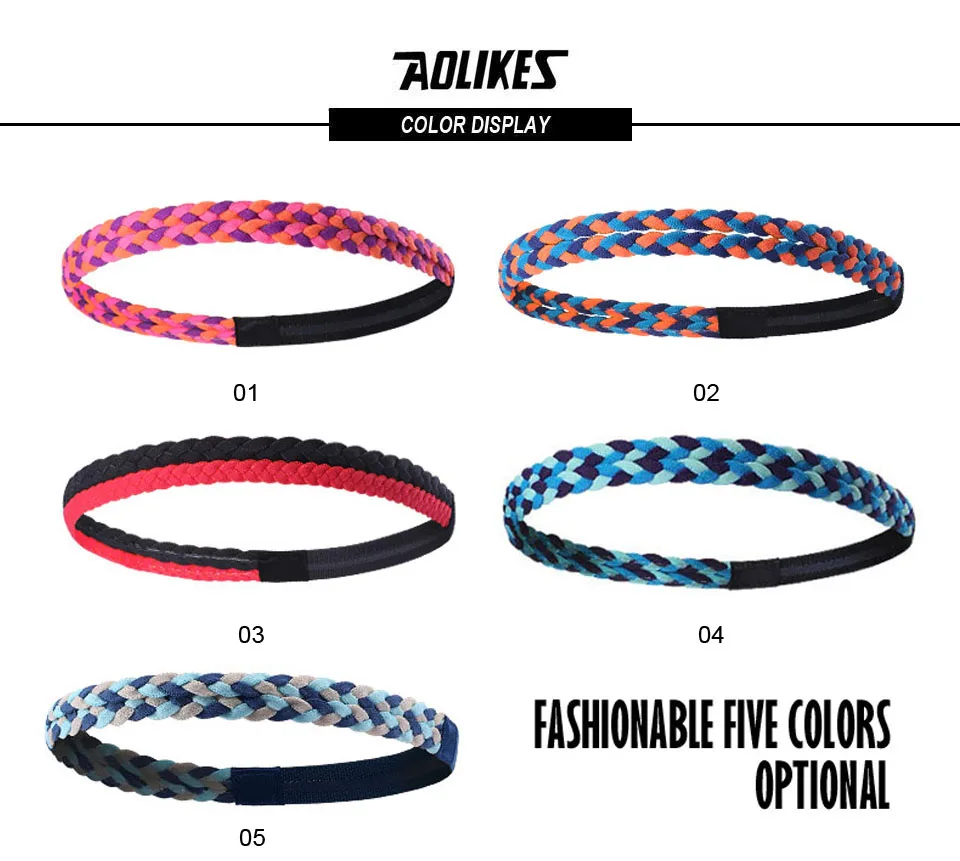 AOLIKES 1 шт. тканевый Эластичный Напульсник для йоги для женщин и мужчин для бега повязки для волос для фитнеса спортивные силиконовые нескользящие повязки на голову