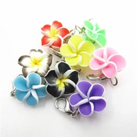 new 20pcs polymer clay mix color plumeria rubra flower charms dangle charms with lobster clasp hanging charm for diy jewelry