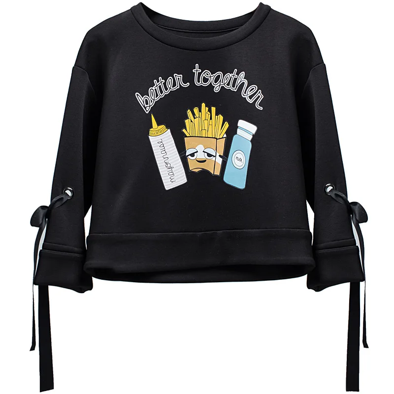 Из хлопка с принтом девять рукав пуловеры Свободные повседневные короткие кофты