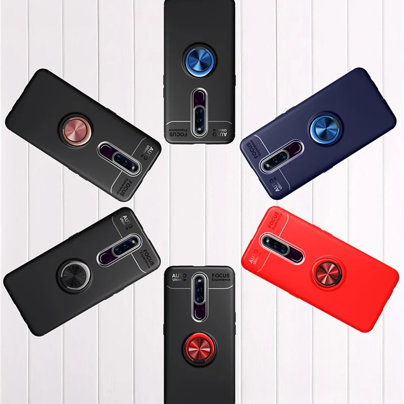 Для OPPO Realme X Чехол подставка с магнитным кольцом силиконовая Мягкая задняя крышка