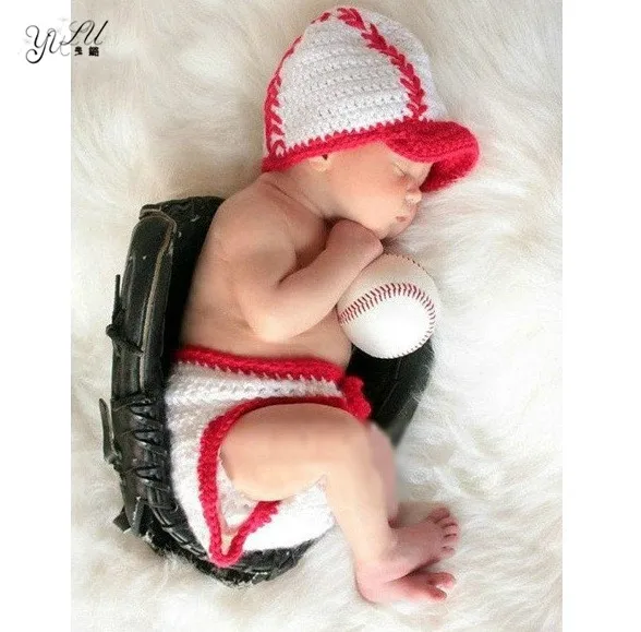 

Newborn Baby Boy Crochet Baseball Suit Photo Props Hat+Pants Sets Infant Photo Shooting Photography Props Accessories Fotografia