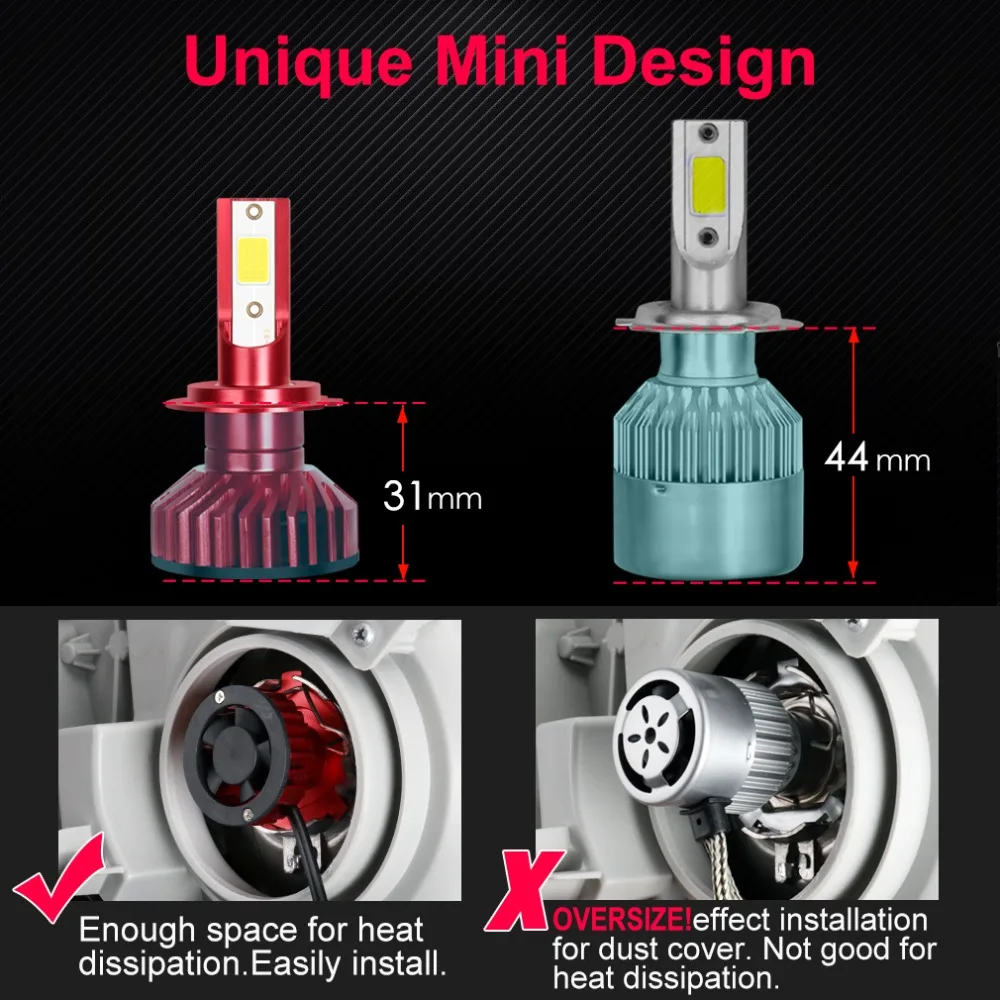 Лампа для автомобильных фар 2 шт. H7 Led Mini H4 H1 H3 H11 H8 H9 HB3 9005 HB4 9006 H27 880 881 6000K 10000LM 50 Вт