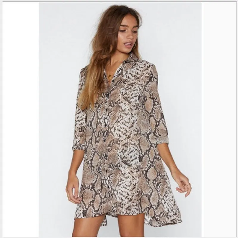 Европа и Америка женские платья весна 2019 новый принт однобортный 7 минут рукав