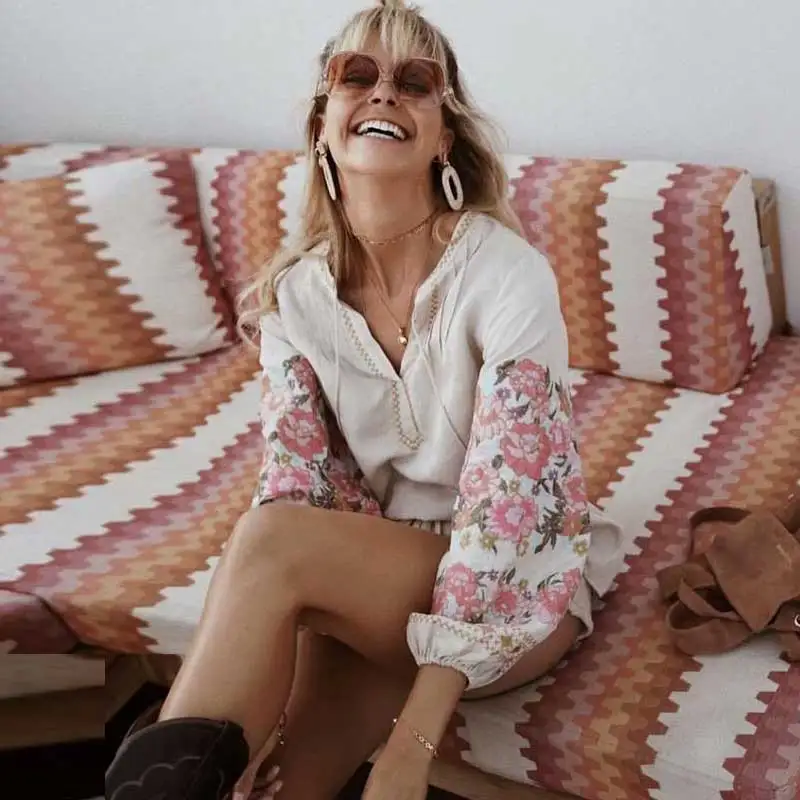 Boho Inspird вышивка цветами блуза с длинным рукавом фонариком v образным вырезом