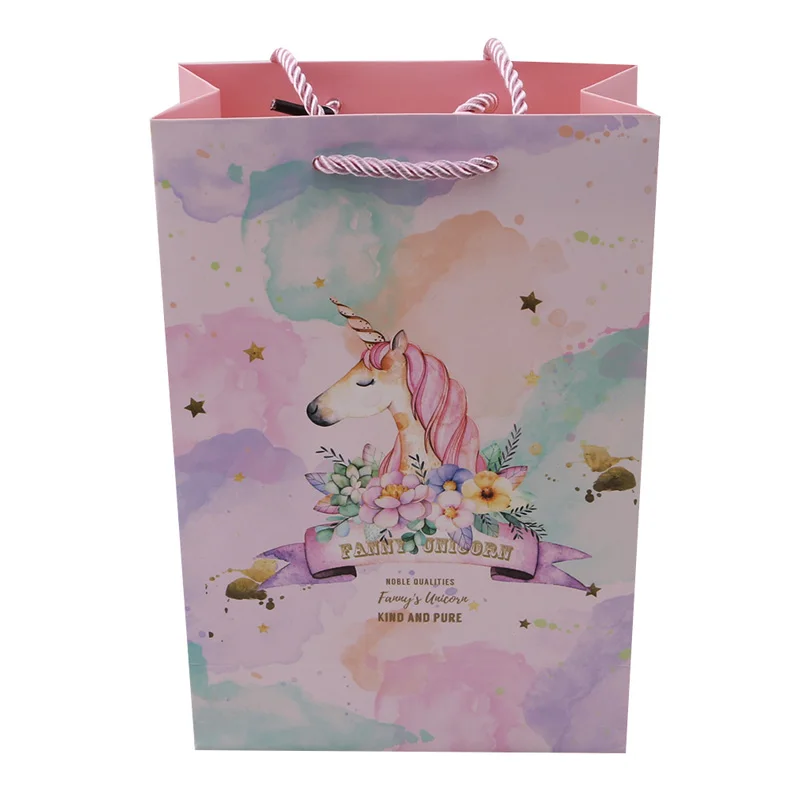 Pink M bag Единорог ручная роспись свежая Подарочная коробка ручной мешок Подарочный пакет конфеты пищевые пакеты Свадебный подарок упаковка для рождественской вечеринки декор поставки - Цвет: Pink M bag