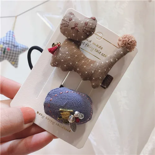 Корейское хлопковое с мультяшным котом, сладкое сердце, аксессуары для волос для девочек, заколки для волос, эластичная резинка для волос, заколка для волос, комплект принцессы - Цвет: 3