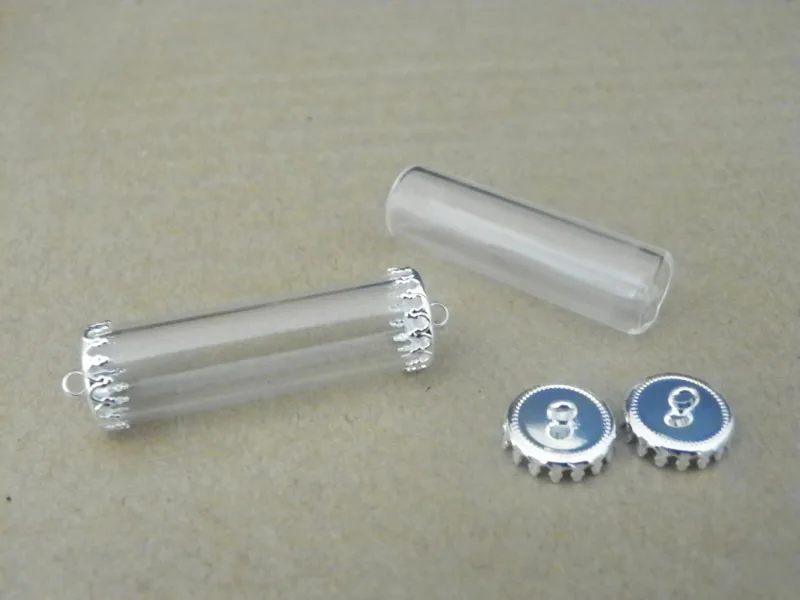 

40x12 мм трубчатый стеклянный шар с двумя одинаковыми кольцами для серебряной основы без наполнителя стеклянные круглые украшения кулон