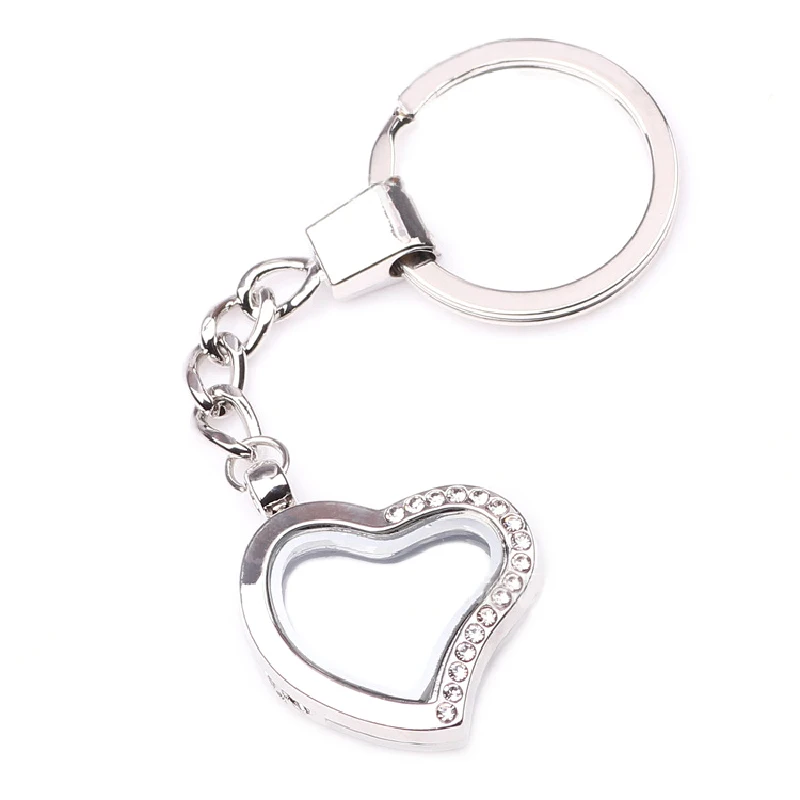 

10pcs 2016 Newest Rhinestone Heart Magnetic Keychain Locket, Key Ring Glass Living Memory Floating Locket Keychain Wholesale