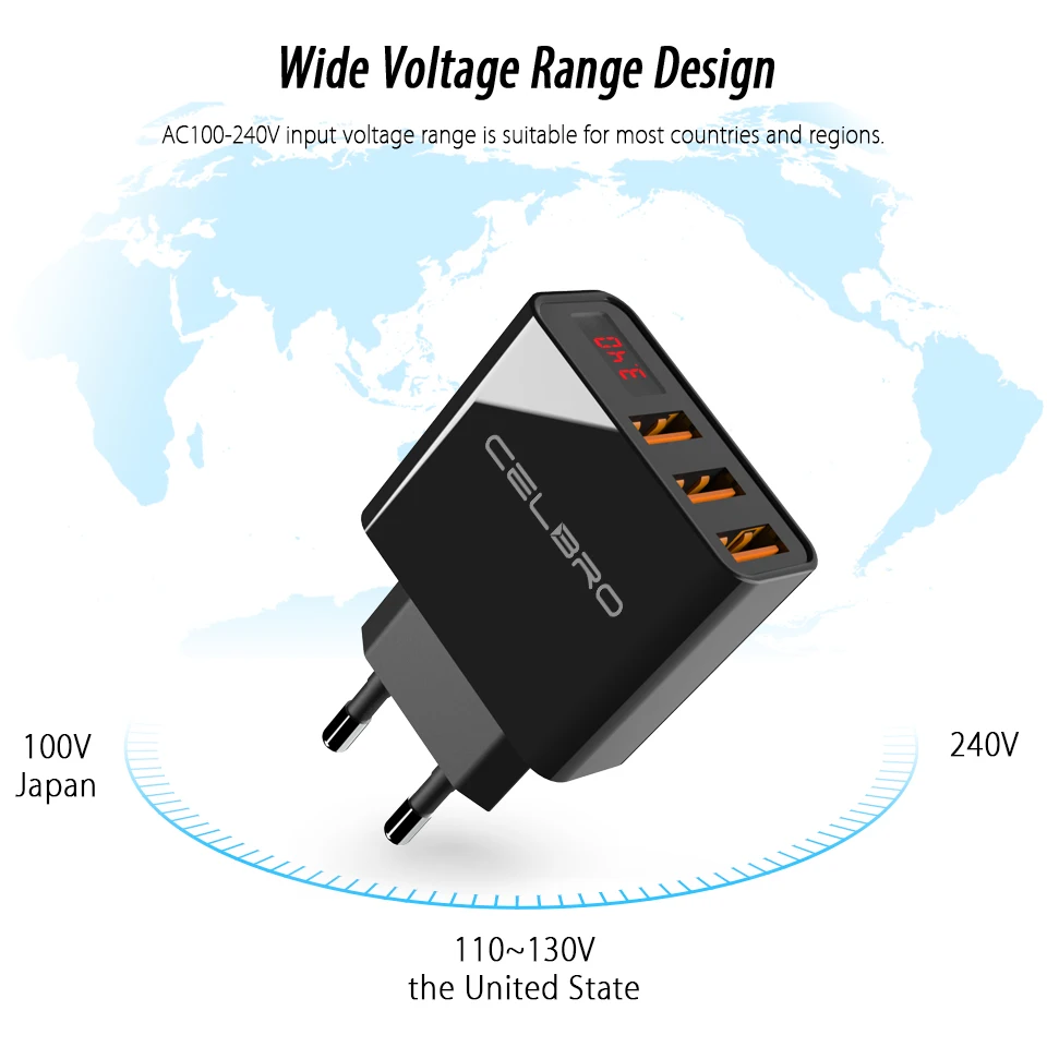 3 порта Usb настенное зарядное устройство адаптер ЕС США вилка Usb зарядное устройство для телефона светодиодный дисплей Универсальное зарядное устройство Usb для нескольких телефонов