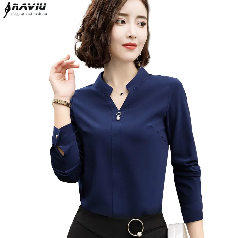 Новая Темпераментная Женская рубашка с v образным вырезом и длинным рукавом