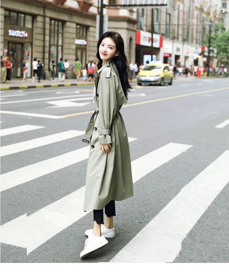 New Korean Double-breasted X-long Trench Loose Clothing Outerwear High Quality Solid Color Casual Coats