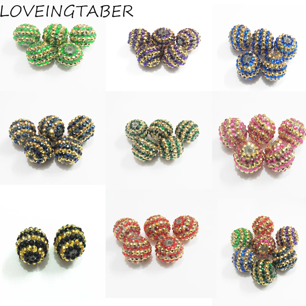 

Wholesale ! 20mm 100pcs/bag With Gold Color Striped Chunky Resin Rhinestone Ball Beads For Fashion Necklace/DIY Hand Made