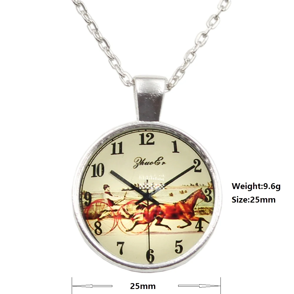 New Brand Jewelry Horse Clock Pocket Watches Charming Glass Cabochon Silver Color Long Pendant Necklace For Women Gift | Украшения и