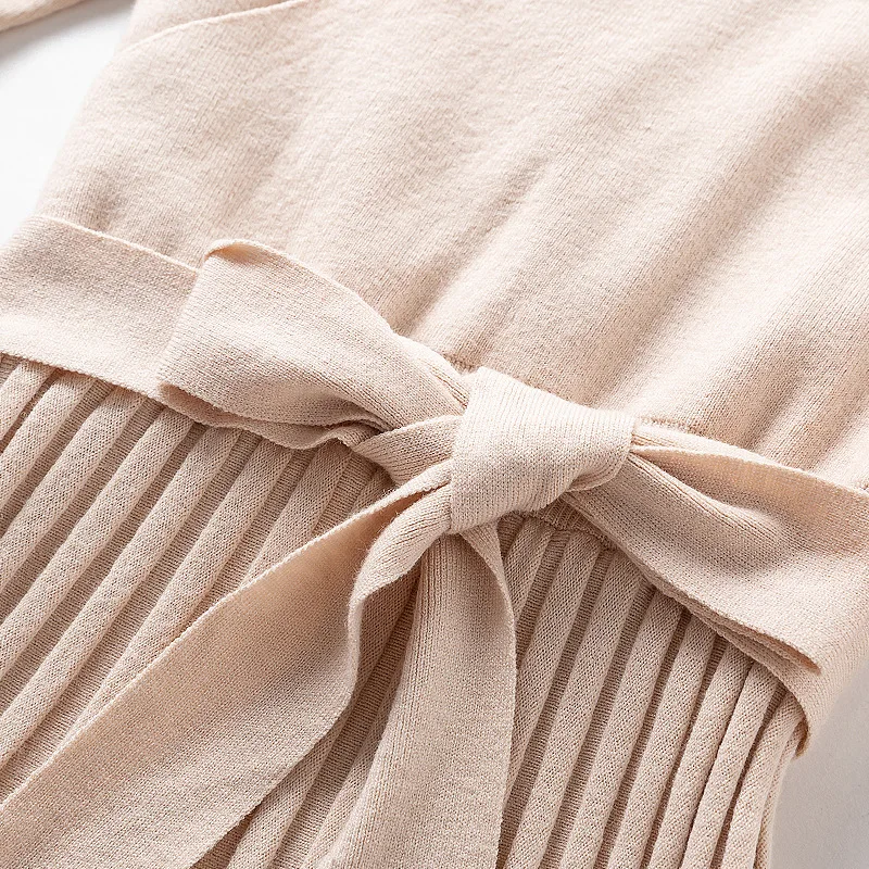 2018 New Winter Black Pink Sweater Dress Women's Fashion Long Sleeve V-Neck Casual Midi Pleated Knitted Vestido De Festa | Женская