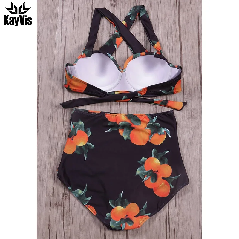 Женский купальник бикини KayVis пляжный с открытой спиной и принтом большие размеры