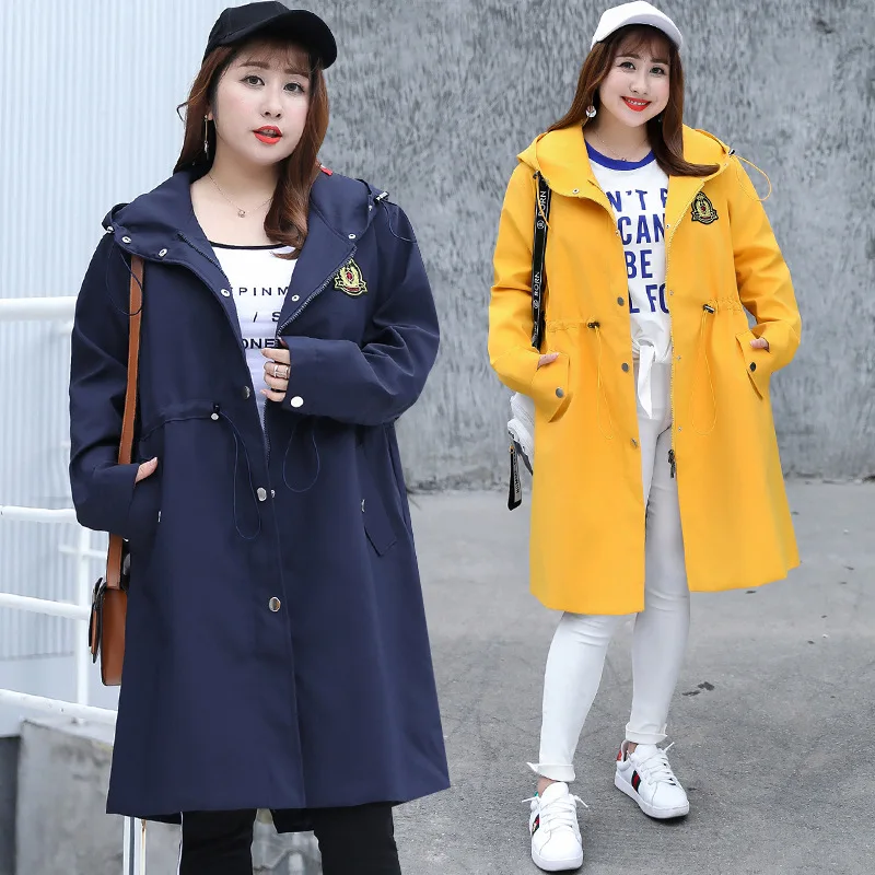 Женский Длинный тренчкот на молнии с капюшоном свободная дизайнерская ветровка