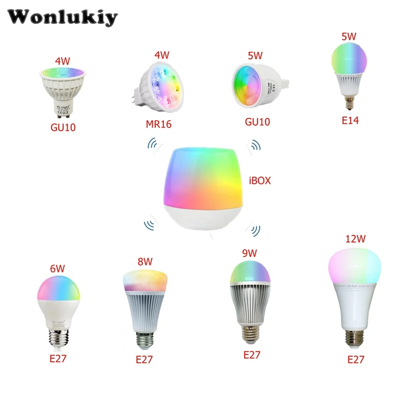 Mi.light 2 4G 4W 5W 6W 9W 12W Светодиодная лампа MR16 GU10 E14 E27 умная Беспроводная CCT RGBW RGBWW RGB +