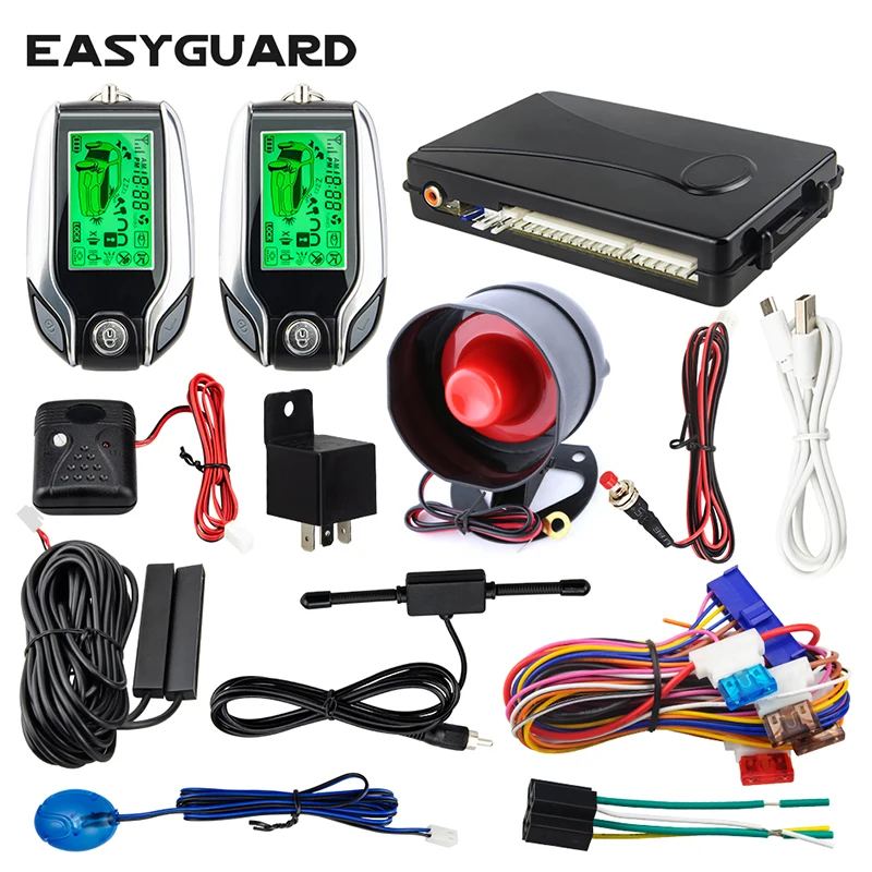 

EASYGUARD 2 way pke Автомобильная сигнализация ЖК -пейджер дисплей Авто Блокировка разблокировка Вибрация/шок датчик безопасности универсальная сигнализация
