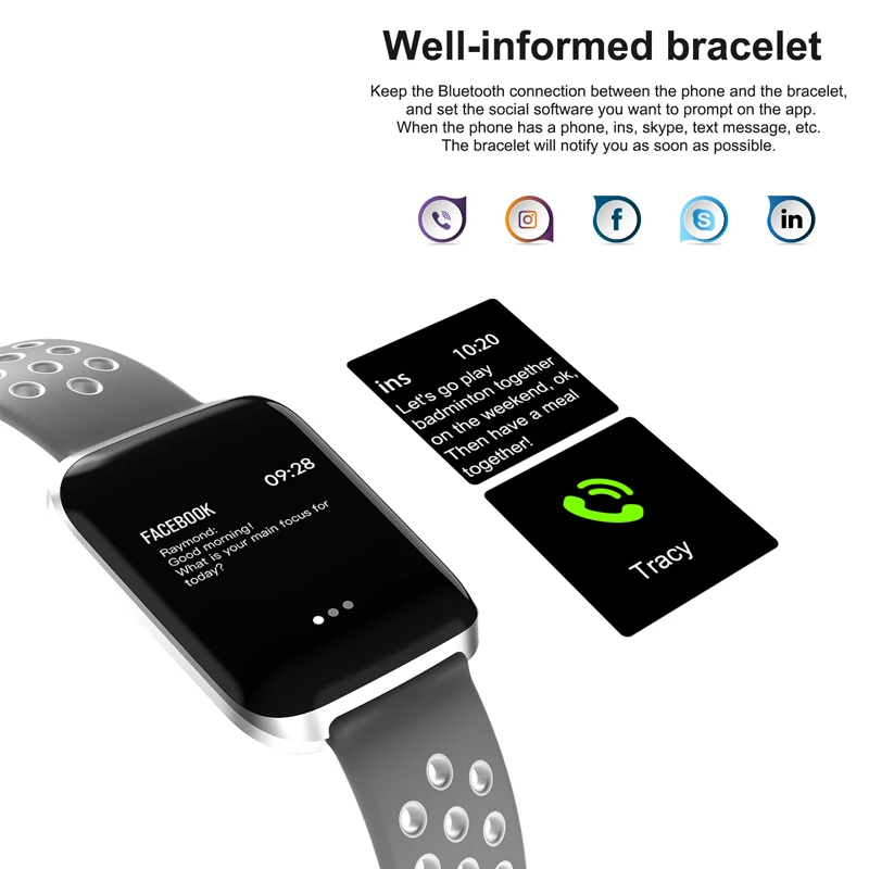 Smart Band Heart Rate Blood Pressure Fitness Tracker Bracelet Weather Call Reminder Wristband for iOS Android pk fitbits xiaomi