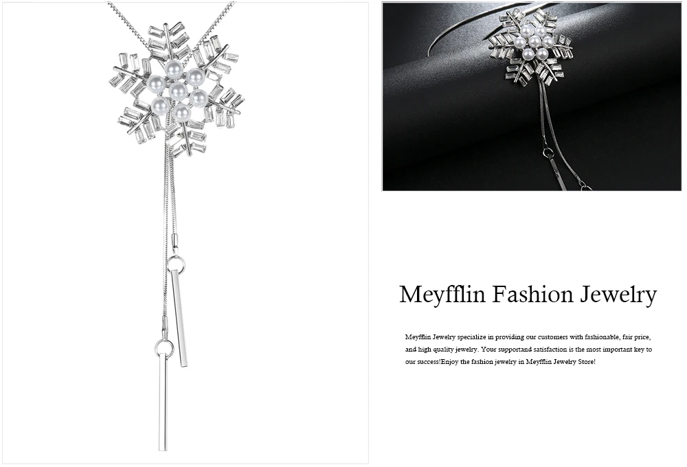 Meyfflin Collier Femme, длинное ожерелье с искусственным жемчугом, модное женское колье Снежинка с кристаллами, подвеска, ювелирная цепочка, бижутерия, подарки
