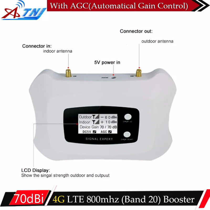 ATNJ 4G LTE 800 МГц (полоса 20) 70 дБ усилитель сигнала сотового телефона Сотовый