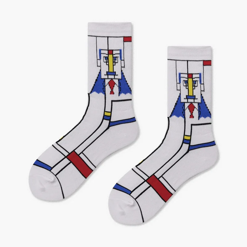 Robot PEONFLY Harajuku, мужские носки, забавные, цветные, с рисунком, в горошек, в полоску, Sokken, повседневные, японский стиль, Уличный Скейтборд, Calcetines Hombre - Цвет: Robot