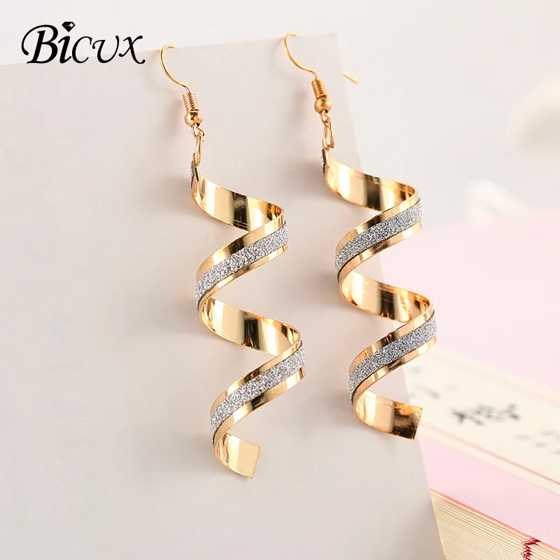 Gold BICUX корейские винтажные геометрические золотые серьги модные простые акриловые длинные висячие серьги для женщин ювелирные изделия - Окраска металла: Gold