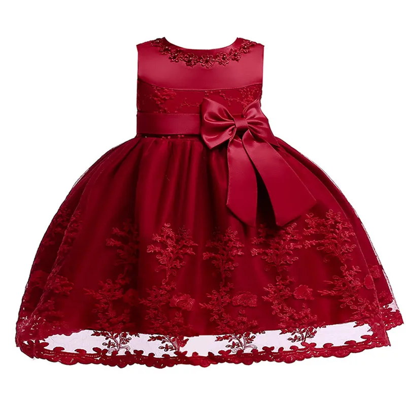 wine red Коллекция года, Новое кружевное платье для маленьких девочек на рождественскую вечеринку, милые платья с бантом для маленьких девочек, платье принцессы для дня рождения, 1 год - Цвет: wine red
