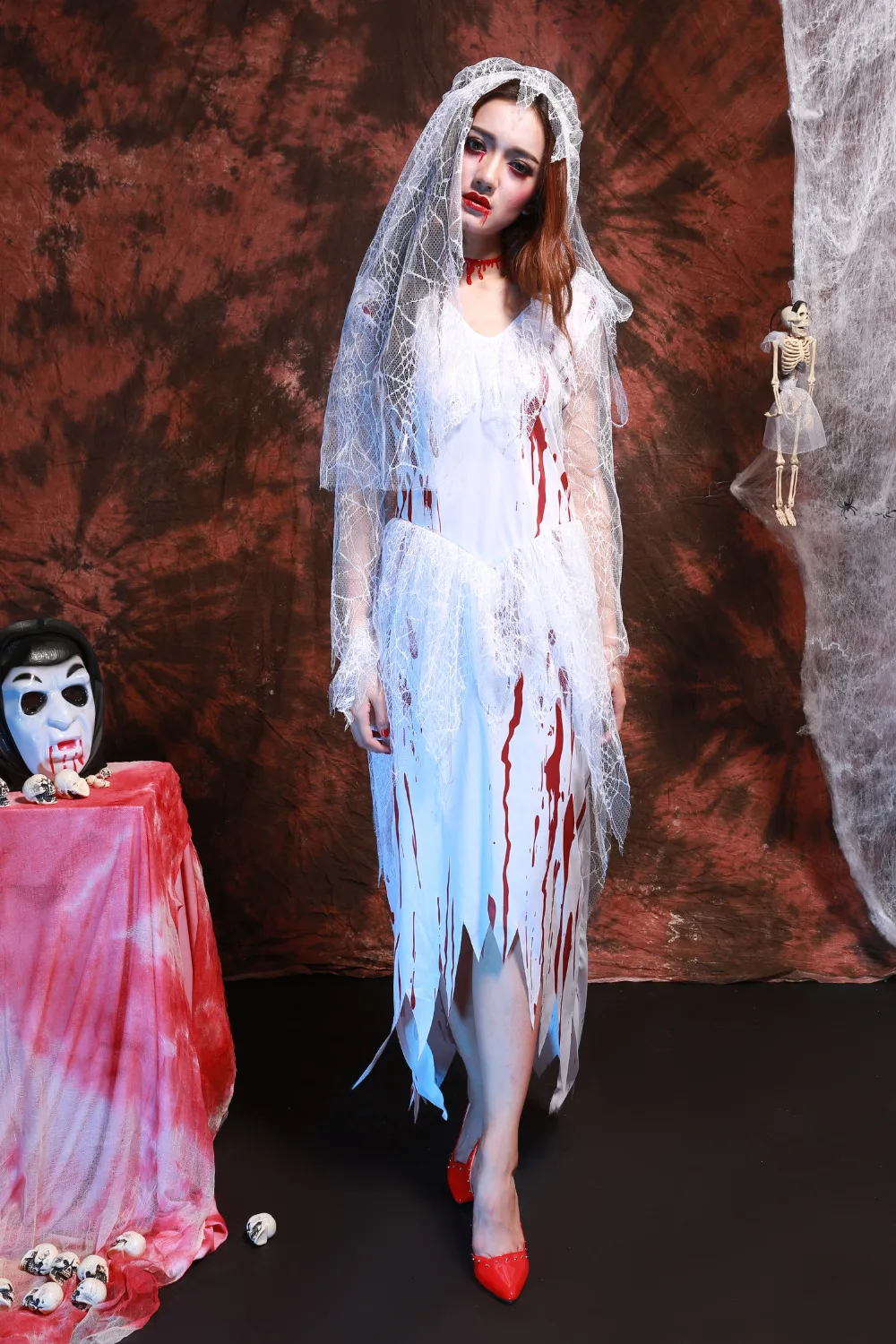 Зомби платье невесты призрак Карнавальный Костюм Хэллоуин кровавая на костюм