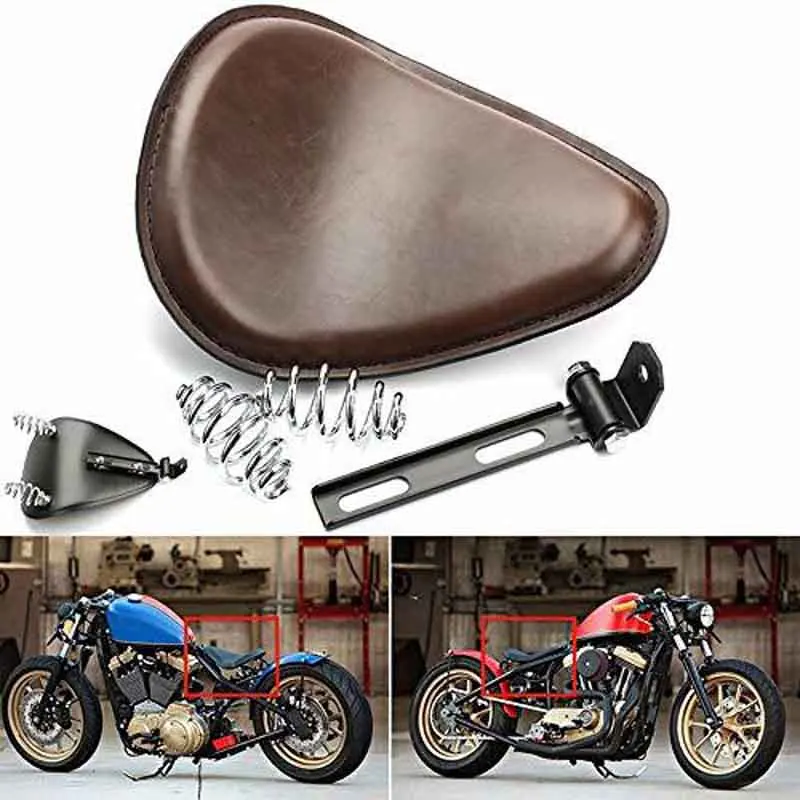 

For Chopper Bobber Honda Custom 2021 Brown Vintage Motorcycle Leather Solo Seat Cover 3" Spring Swivel Bracket For Motorcycle